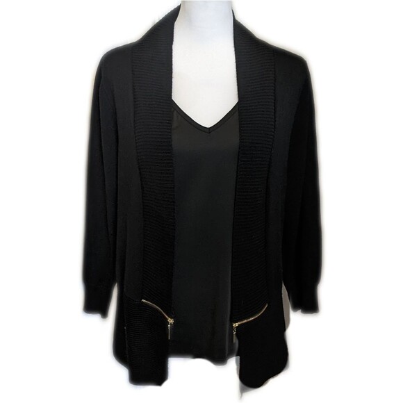 Philosophy Sweaters - Philosophy Republic Clothing thin knit black open front cardigan sweater L